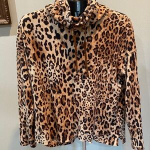Chaps Cotton Leopard Print Hoodie Top